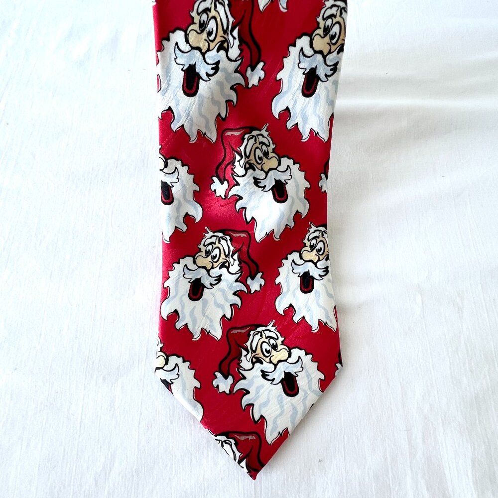 Keith Daniels Hand Made Polyester Santa tie, Red, White and Black, EUC!
